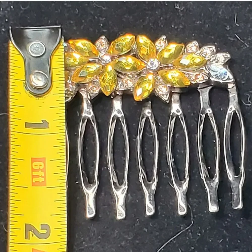 Silver Tone Floral Rhinestone Hair Clip Accessory 2